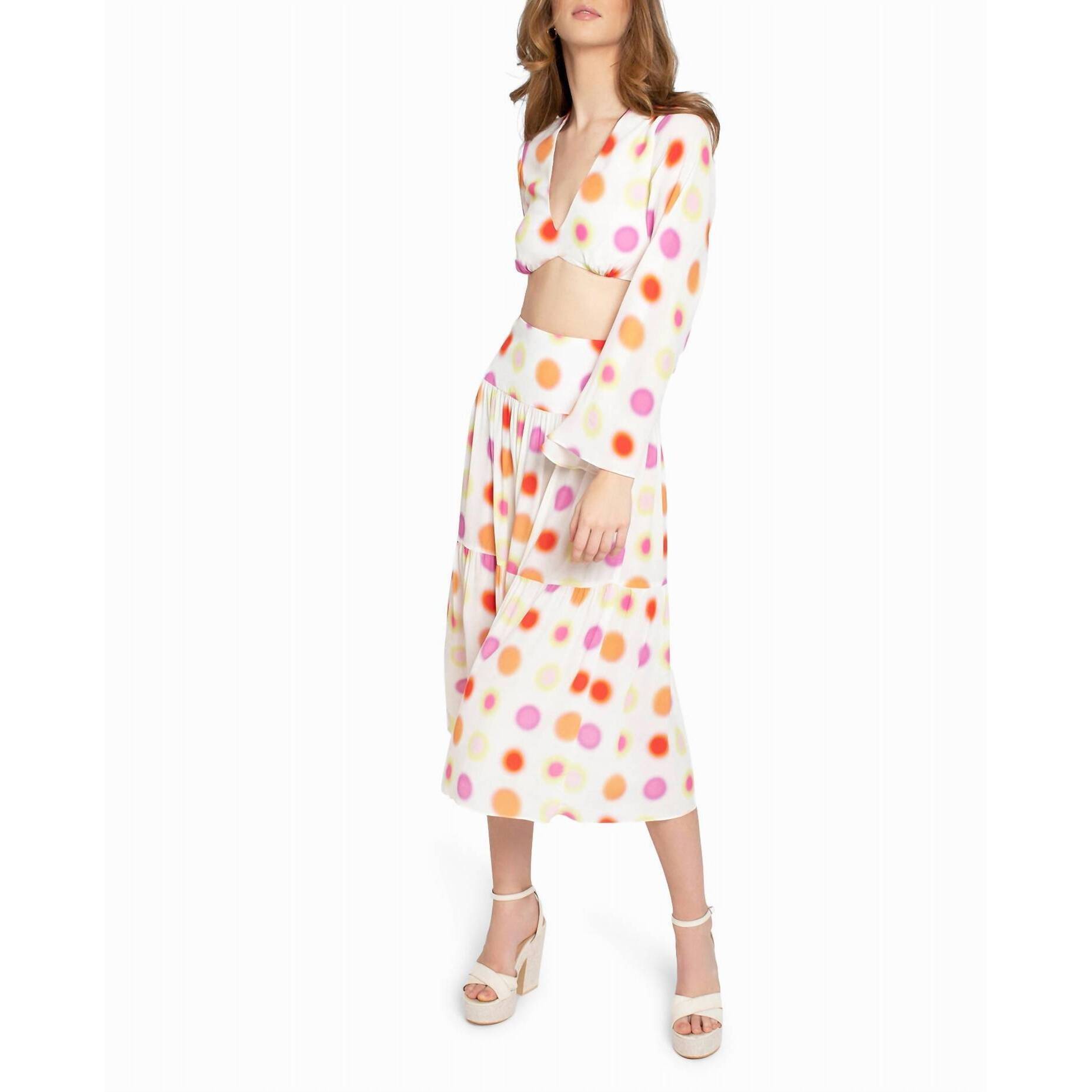 New Nicole Miller Radiant Aura Silk Midi Skirt In White Aura Dot